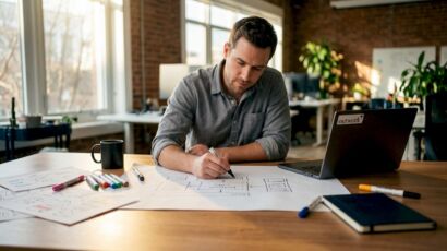 Softwareentwickler konzipiert die Architektur eines Headless CMS