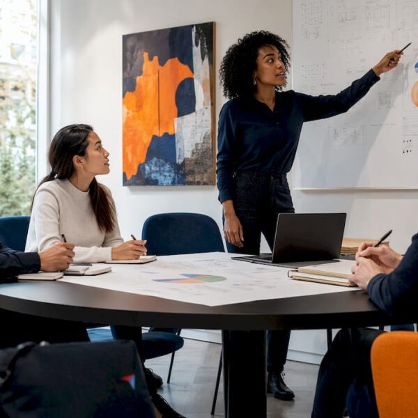 Im Meeting tauscht sich das Team intensiv über die RAG-Architektur aus.