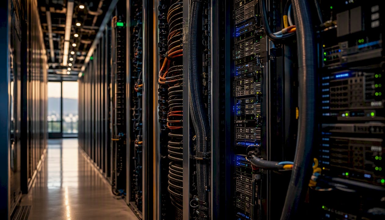 Hochmoderne Server-Racks in Cloud-Rechenzentren