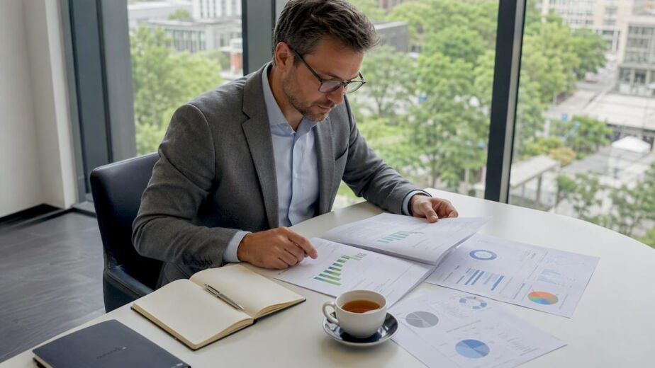Eine Schweizer HR-Leiterin prüft ausgedruckte Auswertungen von Personio und BambooHR auf ihrem Schreibtisch.