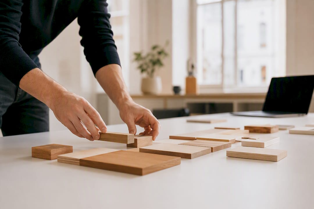 Hände, die Holzklötze als Grenzen von Microservices anordnen