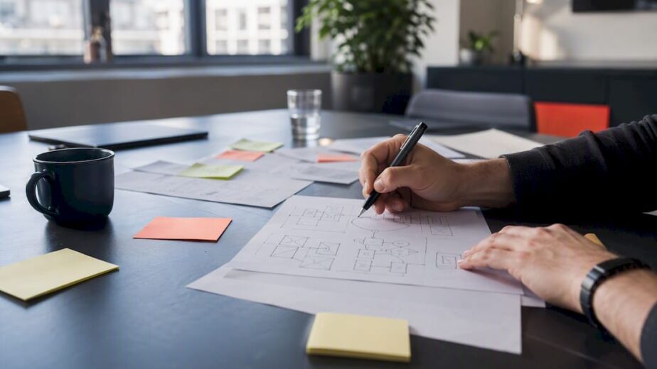 Hände, die Konzepte des Domain-Driven Designs skizzieren