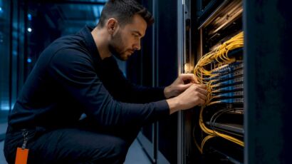 Techniker überprüft die Verbindungen der Cloud-Infrastruktur