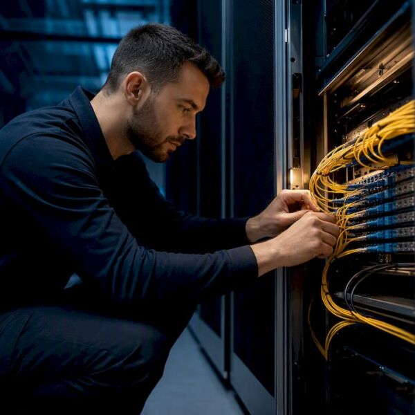 Techniker überprüft die Verbindungen der Cloud-Infrastruktur