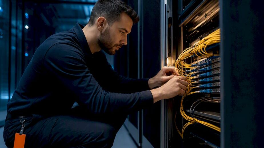 Techniker überprüft die Verbindungen der Cloud-Infrastruktur