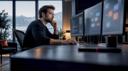 Softwarearchitekt überprüft modulare Systemstruktur