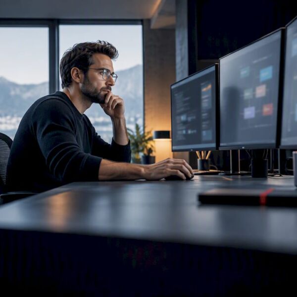Softwarearchitekt überprüft modulare Systemstruktur