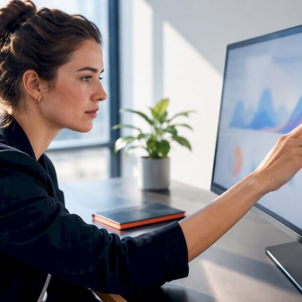 Marketingverantwortliche analysiert das B2B-Content-Dashboard