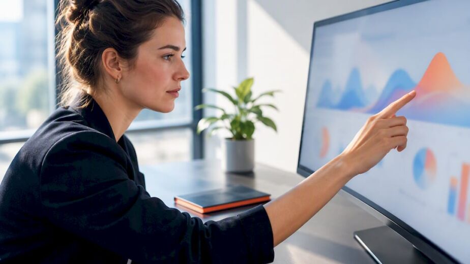 Marketingverantwortliche analysiert das B2B-Content-Dashboard