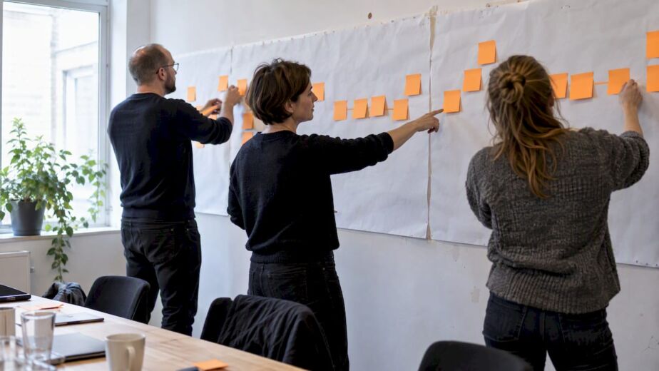 Das Team ordnet Geschäftsereignisse beim EventStorming zu